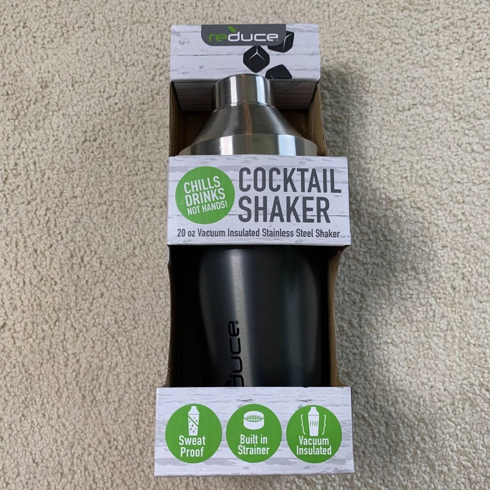 Reduce Stainless Steel Insulated Cocktail Shaker w/Built-In Strainer, 20oz Gray